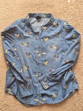 Disney Parks Her Universe Mickey Minnie Pluto Blue Denim Blouse Size XL
